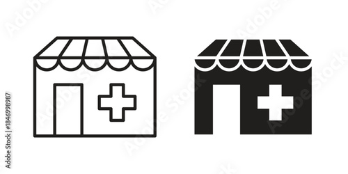 Drugstore icon element in flat simple style. Thin stroke editable icons