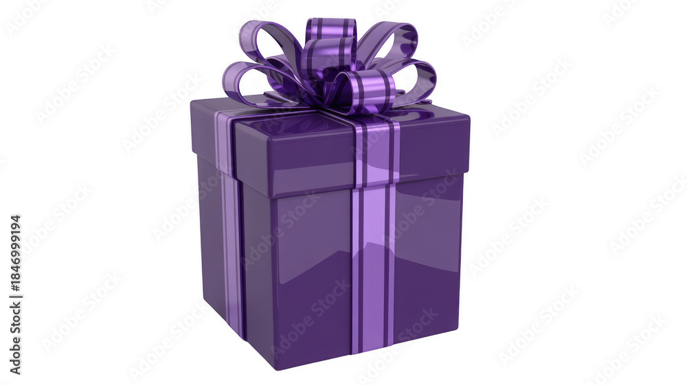 Obraz premium Purple gift box with ribbon isolated on a transparent background