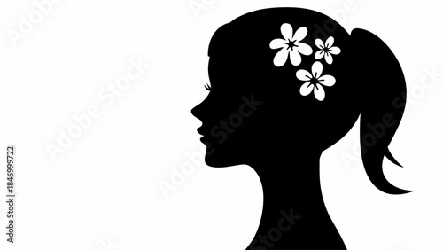 Elegant Female Profile Silhouette Adorned with Delicate Freesia Flowers, Embodying Femininity and Natural Grace