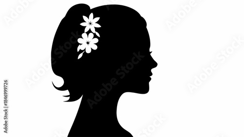 Elegant Female Profile Silhouette Adorned with Delicate Freesia Flowers, Embodying Femininity and Natural Grace