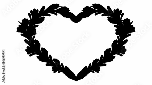 Romantic Heart-Shaped Wreath Silhouette Formed from Freesia Stems and Delicate Leaves, Perfect for Love and Celebration