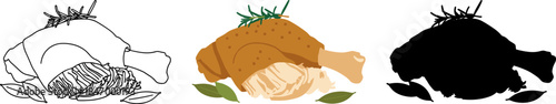 Roasted Chicken Leg or Duck Confit on Bed of Rice Illustration