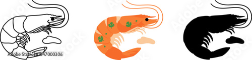 Cooked Shrimp or Prawn with Parsley Seafood Illustration