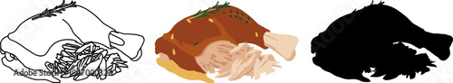 Roasted Chicken or Turkey Leg with Vegetables and Herbs Illustration