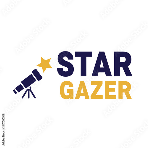 A logo for 'STAR GAZER' featuring a dark blue telescope pointing towards a golden star, with the word 'STAR' in dark blue and 'GAZER' in golden yellow.