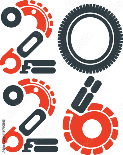 Stylized number 2026 created using mechanical and automotive components illustration