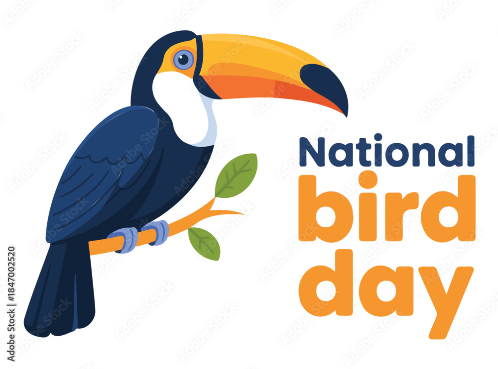 Obraz premium Toucan Perched on Branch Celebrating National Bird Day on a White Background