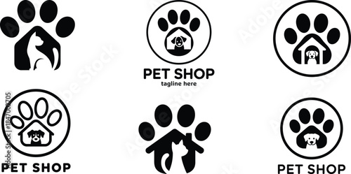 Pet Shop  Animal Paw Print and Veterinary Logo Icon Set