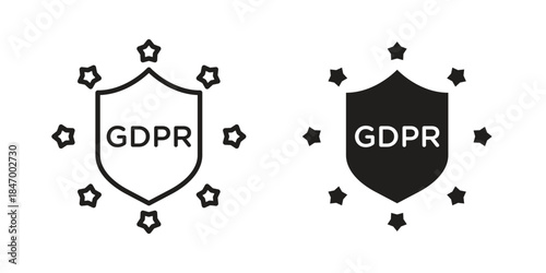 GDPR icon element in flat simple style. Thin stroke editable icons