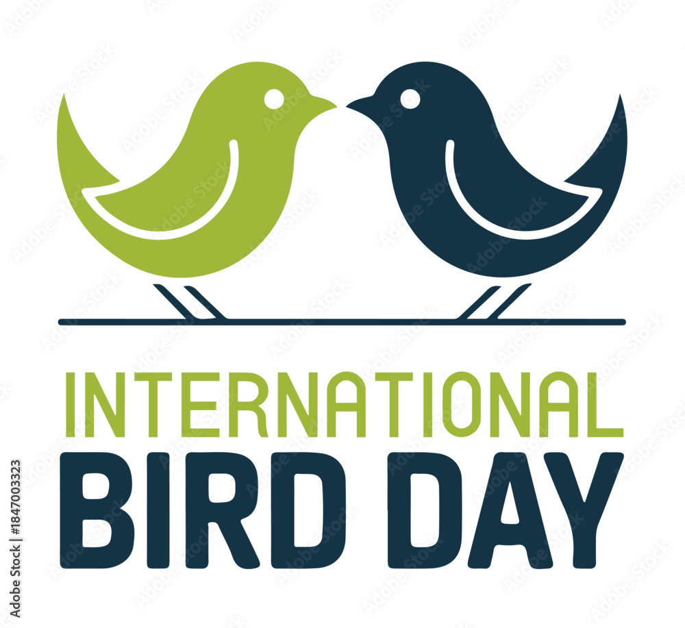 Fototapeta premium Green and Blue Birds Celebrating International Bird Day on a White Background