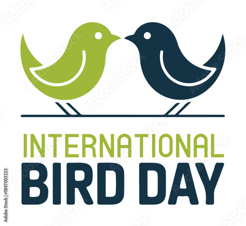 Green and Blue Birds Celebrating International Bird Day on a White Background