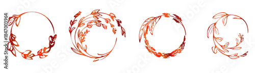 Elegant Botanical Wreath Frames Set in Soft Gold Line Art - Delicate botanical wreath frames with leaves and branches, ideal for elegant invitations, branding, packaging, and decorative design.