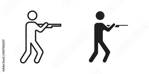 Hunter icon element in flat simple style. Thin stroke editable icons