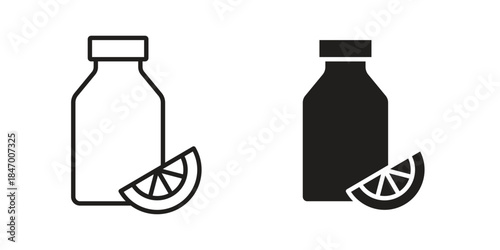 Juice bottle icon element in flat simple style. Thin stroke editable icons