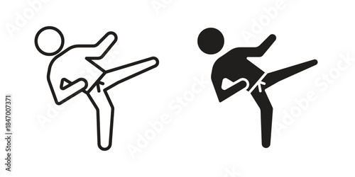 Karate fighter icon element in flat simple style. Thin stroke editable icons