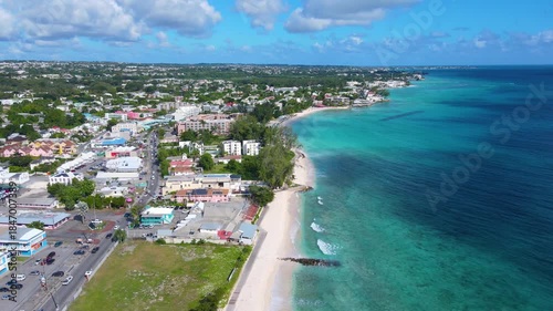 Rockley Beach and Accra Beach Hotel aerial view at South Coast in village of Hastings, Christ Church Parish, Barbados. 