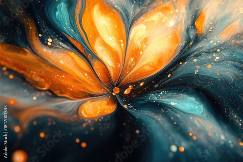 Abstract Flower Art - Orange and Teal