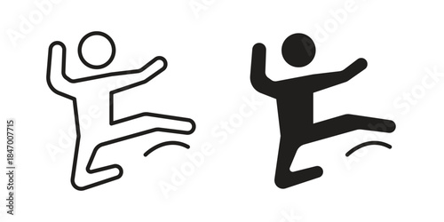 Kung fu icon element in flat simple style. Thin stroke editable icons