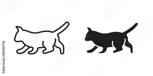 Kitten icon element in flat simple style. Thin stroke editable icons