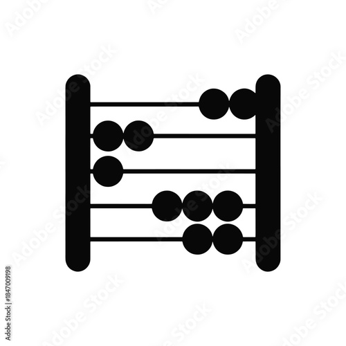 Black Abacus Icon with Four Rows of Beads on White Background counting calculation