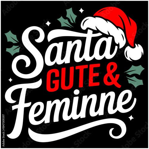 Script + bold combo typography with Santa hat, perfect for moms.