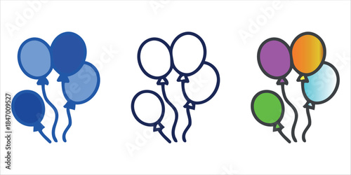 Set of various party balloons in different styles and colors, perfect for celebration designs