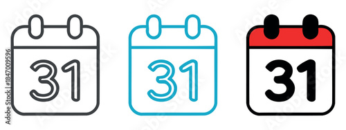 Collection of calendar icon designs showing day 31, ideal for scheduling and date applications