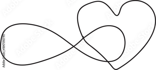 Continuous Line Art of Infinity Symbol Merging with Heart Shape for Wedding and Tattoo Design