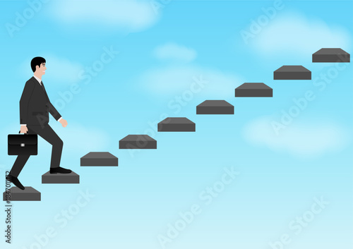 Businessman walking Upstairs. Business Opportunity and Career Success Concept. Vector Illustration. 