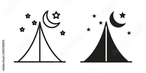 Night camping icon element in flat simple style. Thin stroke editable icons