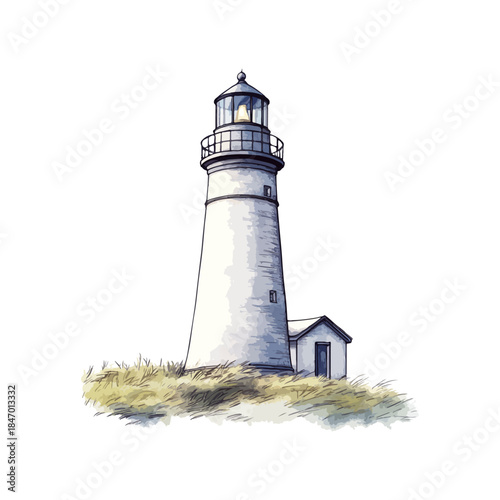 lighthouse with the view hand drawn vector illustration