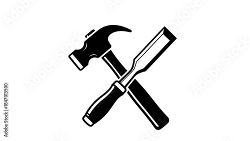 Hammer and Chisel: A minimalist monochrome depiction of a hammer and chisel crossed over each other, creating a timeless symbol of craftsmanship and artistry. 