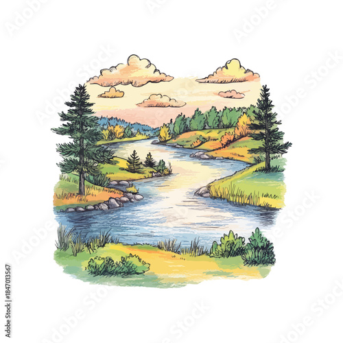 Φωτογραφία riverscape drawn vector illustration