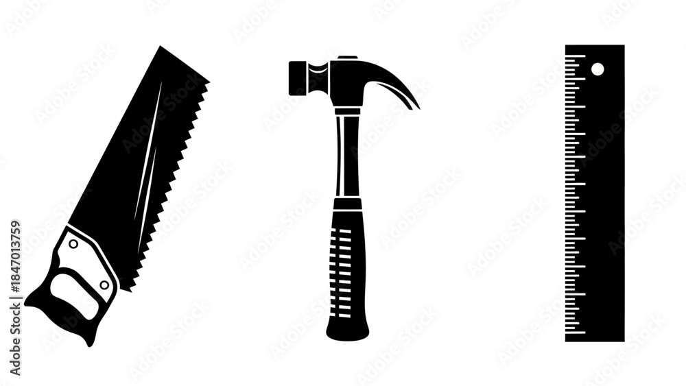 Obraz premium Tools of the Trade: An assortment of classic carpentry tools, meticulously presented, perfect for illustrating the essence of craftsmanship and DIY projects.