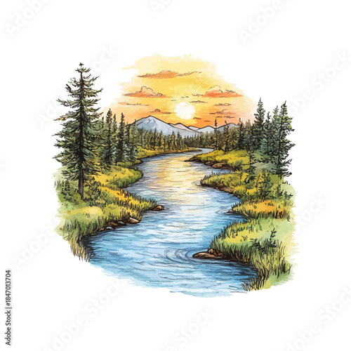 Φωτογραφία riverscape drawn vector illustration