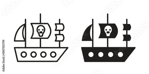 Pirate ship icon element in flat simple style. Thin stroke editable icons