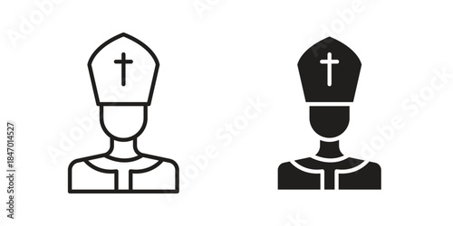 Pope icon element in flat simple style. Thin stroke editable icons