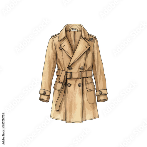 trench coat hand drawn illustration