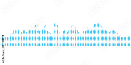 Abstract music sound wave background with a blue 3d city skyline vector illustration featuring business finance charts and technology bar graphs in an urban cityscape design