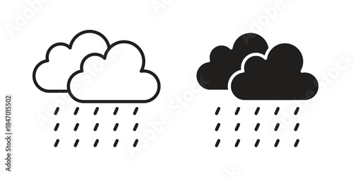 Raining icon element in flat simple style. Thin stroke editable icons