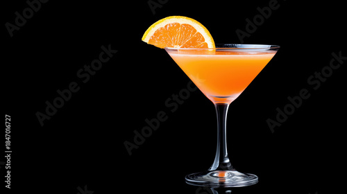 Glass of orange juice with a slice of orange on top