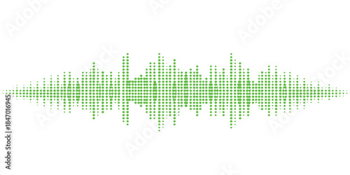 Digital technology illustration featuring a green music equalizer and sound wave pulse design over a blue light electronic frequency waveform background for professional audio recording