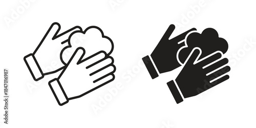 Sanitize hands icon element in flat simple style. Thin stroke editable icons