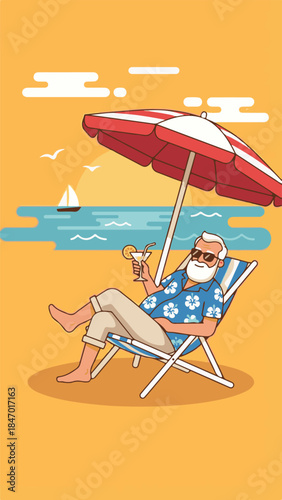 old man relaxing on the beach