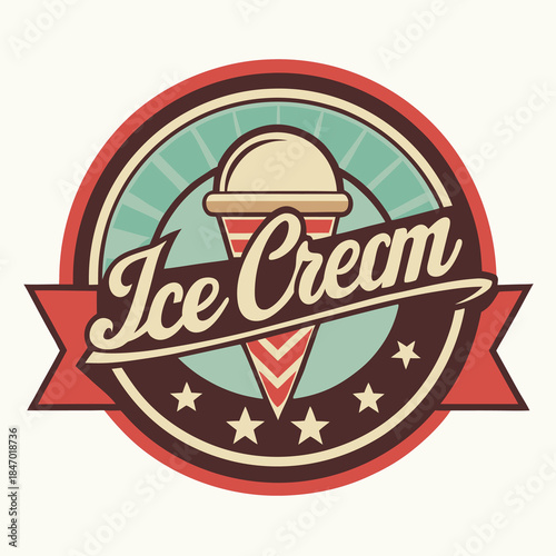 Vintage Ice Cream Logo Badge with Retro Typography – Classic Emblem Vector Design