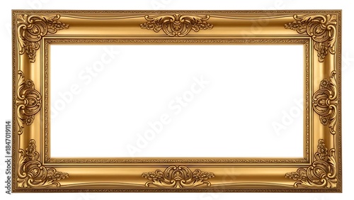 Antique style gold photo frame isolated on white