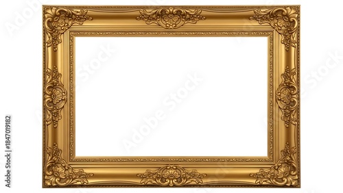 Elegant vintage golden photo frame on white background