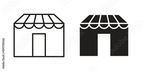 Store icon element in flat simple style. Thin stroke editable icons