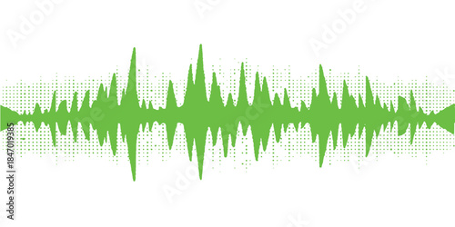 Vector illustration of green grass isolated on a white background featuring a digital blue audio wave pulse and electronic frequency waveform design for medical or business technology