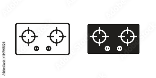 Stove icon element in flat simple style. Thin stroke editable icons